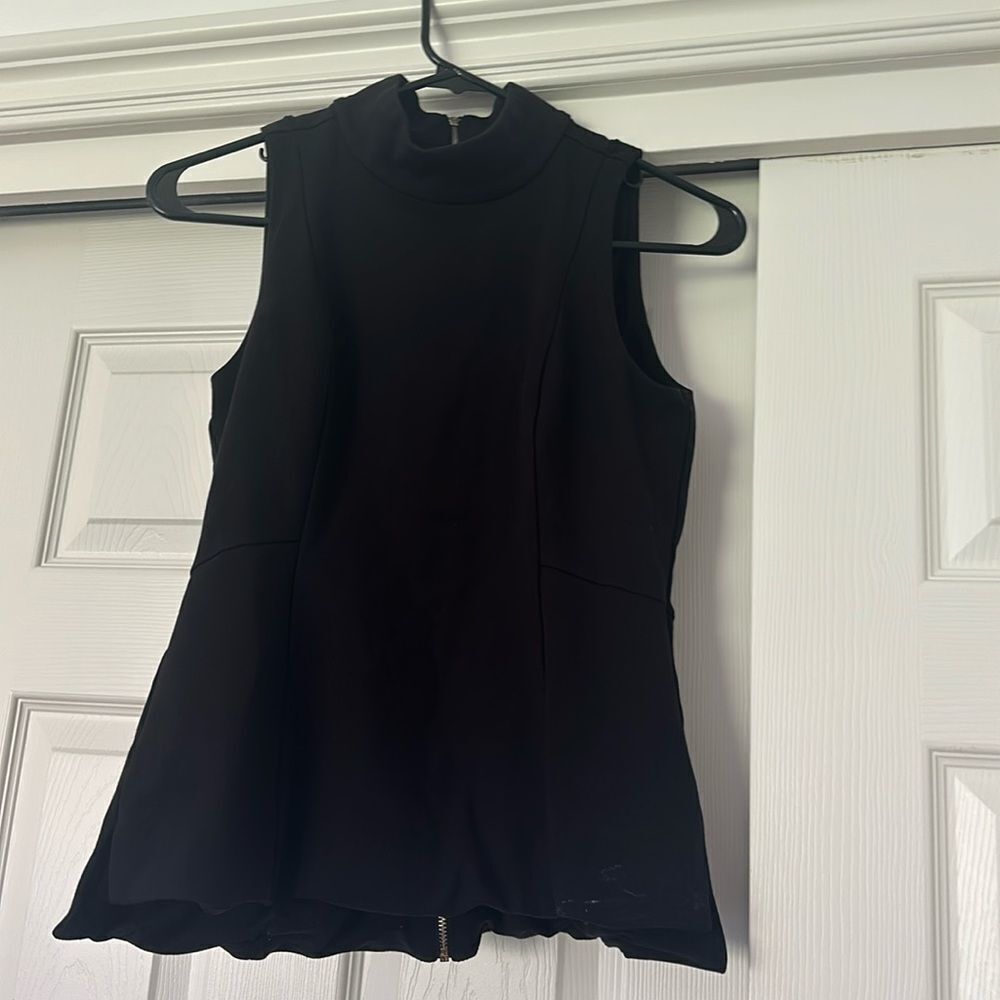 White House, black market, mock neck, sleeveless blouse